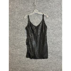 Bebe Womens Coated Faux Croc Mini Dress Sz Large Black Sleeveless Lined Stretch